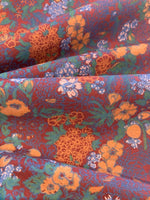 Orange / Green Flower Print on Claret Cotton Poplin