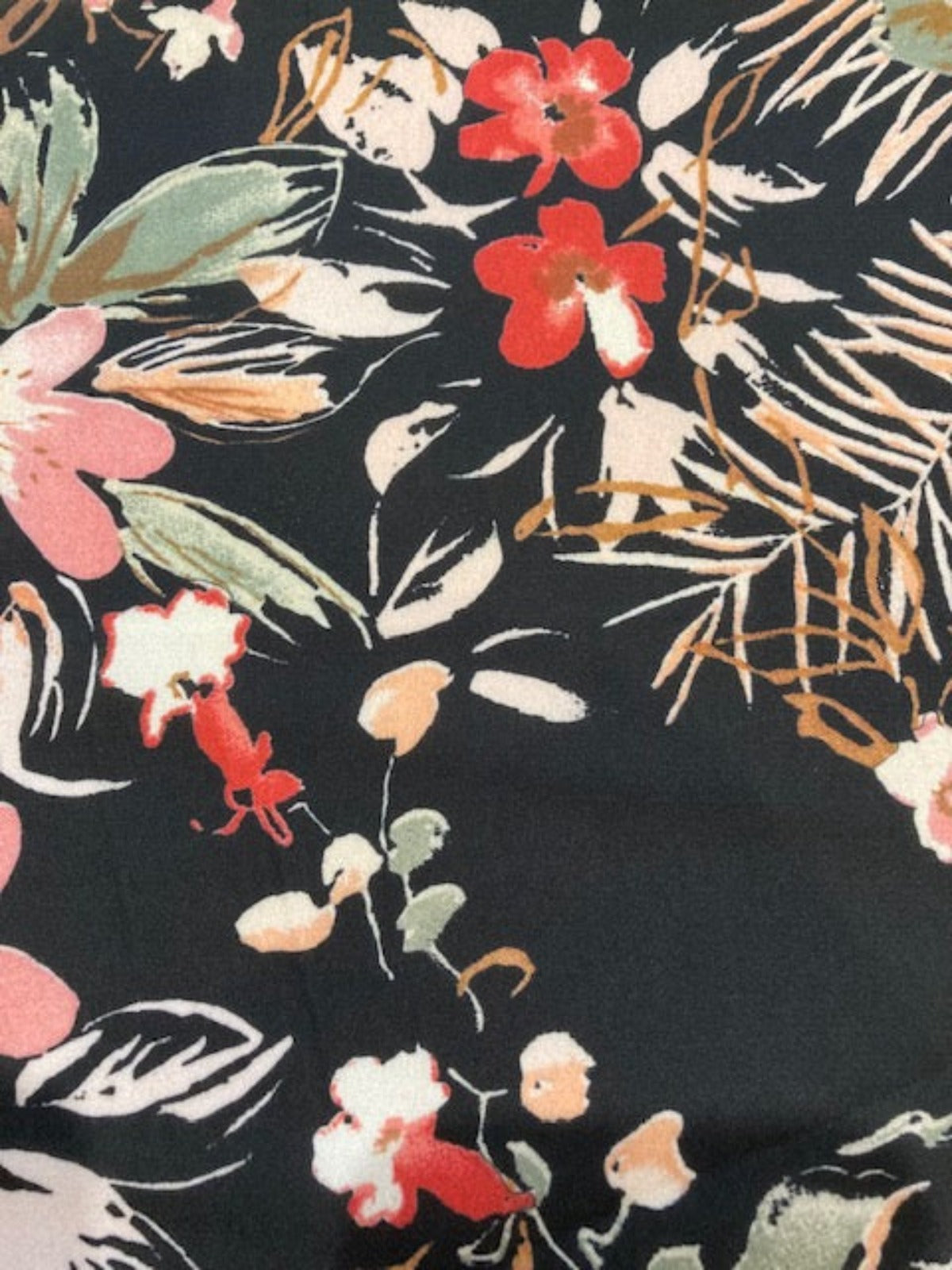 Multi Flowers on Black Crepe De Chine
