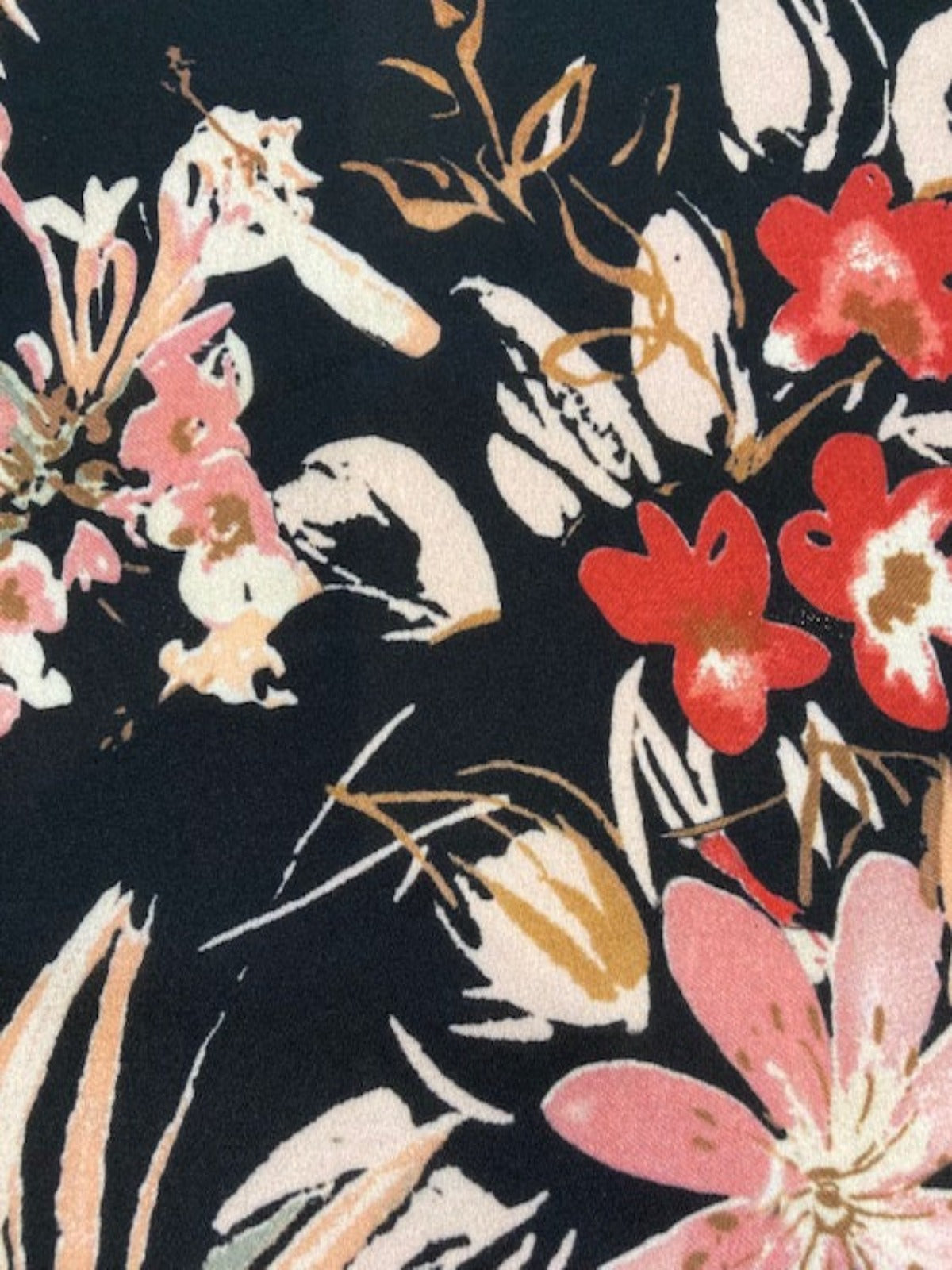 Multi Flowers on Black Crepe De Chine