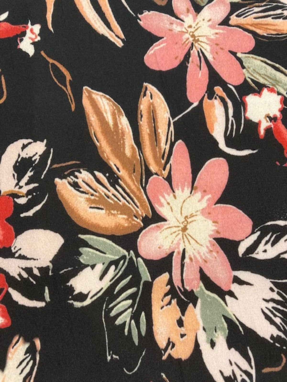 Multi Flowers on Black Crepe De Chine
