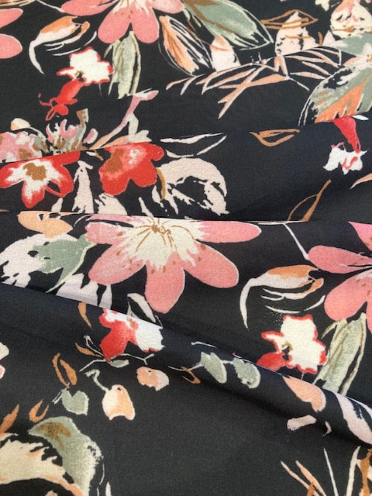 Multi Flowers on Black Crepe De Chine