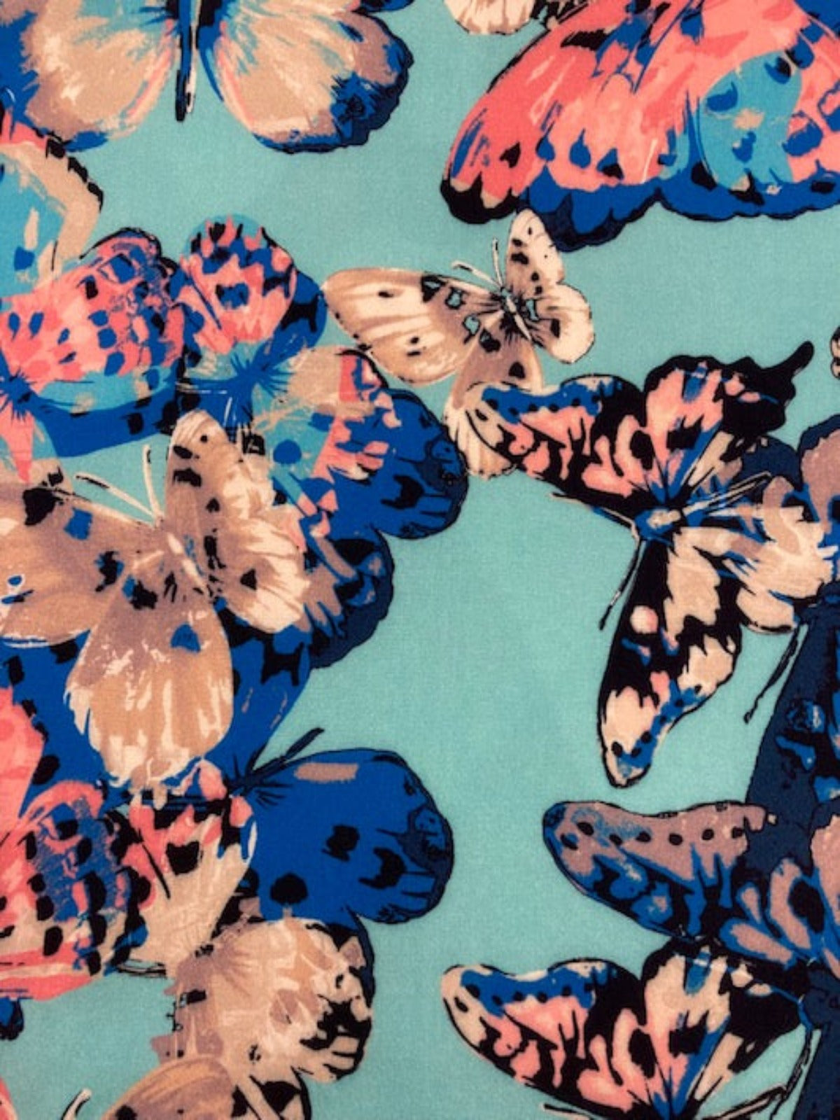 Pink & Blue Butterflies on Sky Blue Viscose