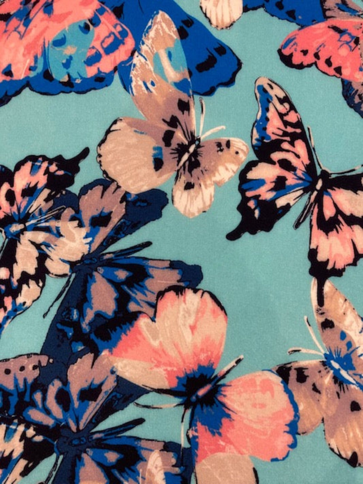 Pink & Blue Butterflies on Sky Blue Viscose
