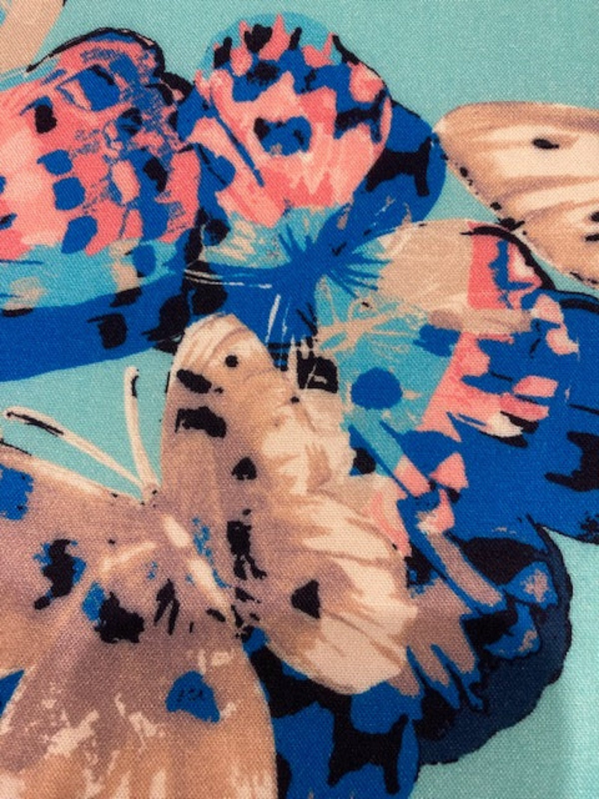 Pink & Blue Butterflies on Sky Blue Viscose