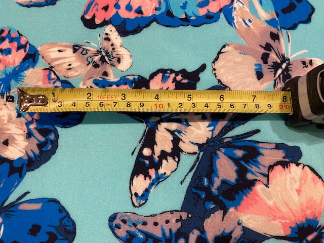Pink & Blue Butterflies on Sky Blue Viscose