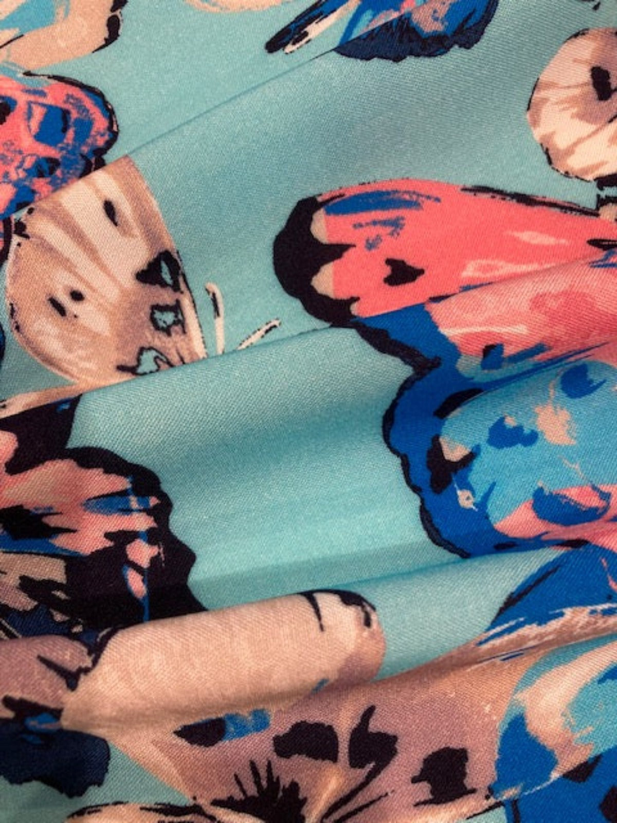 Pink & Blue Butterflies on Sky Blue Viscose
