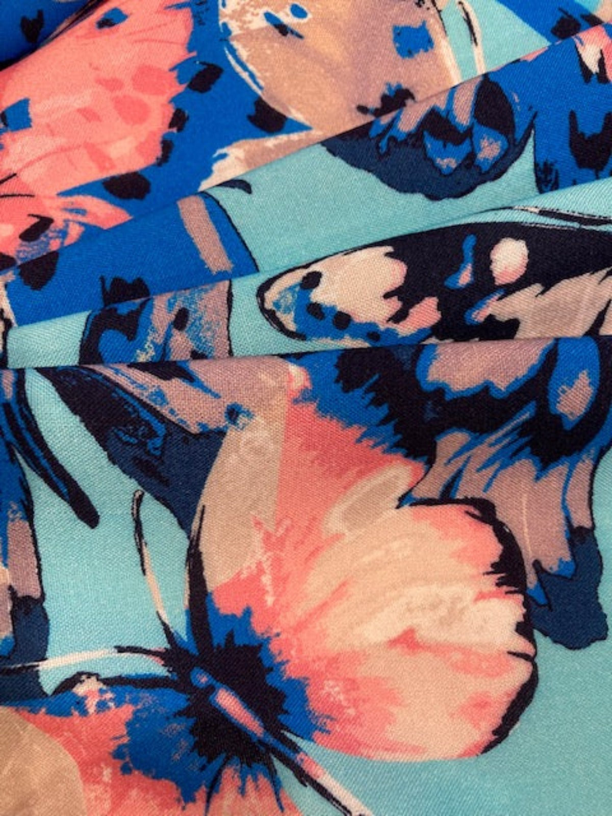 Pink & Blue Butterflies on Sky Blue Viscose