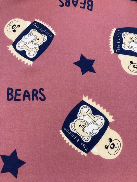 Bears Print on Dark Pink Viscose