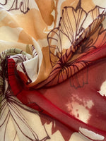 Red/Orange Flower Print on Ivory Chiffon