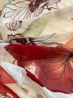 Red/Orange Flower Print on Ivory Chiffon