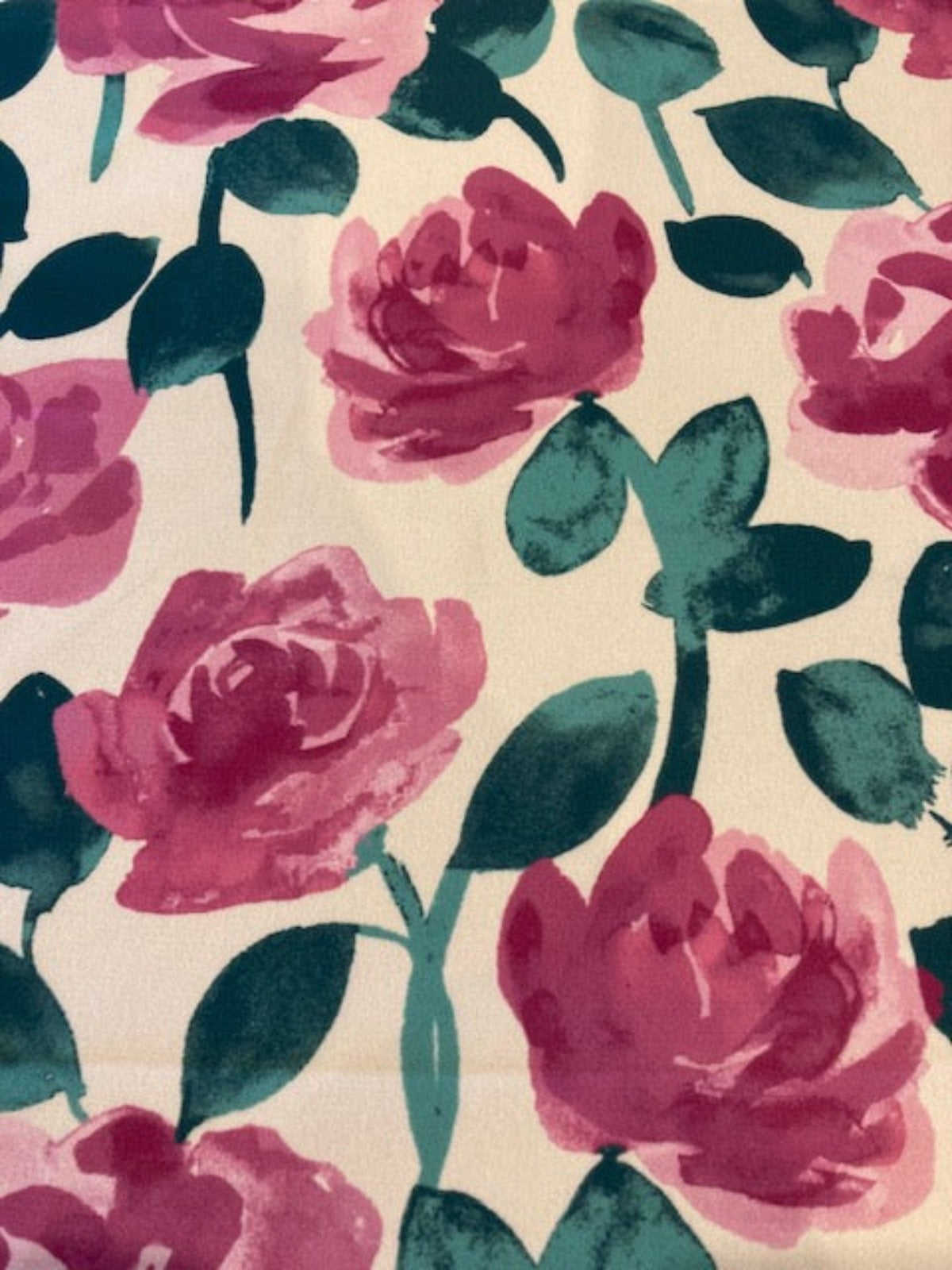 Pink Roses on Dress Weight Crepe – Elegant & Flowing