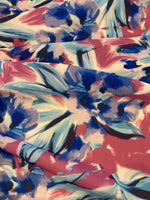 Pink & Turquoise Flowers on Crepe De Chine