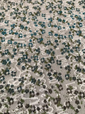 'Love' green on ivory flower print on soft mesh - Deadstock fabric on AmoThreads