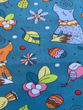 Fox and woodland print on pale Teal Cotton Sateen - Deadstock fabric on AmoThreads