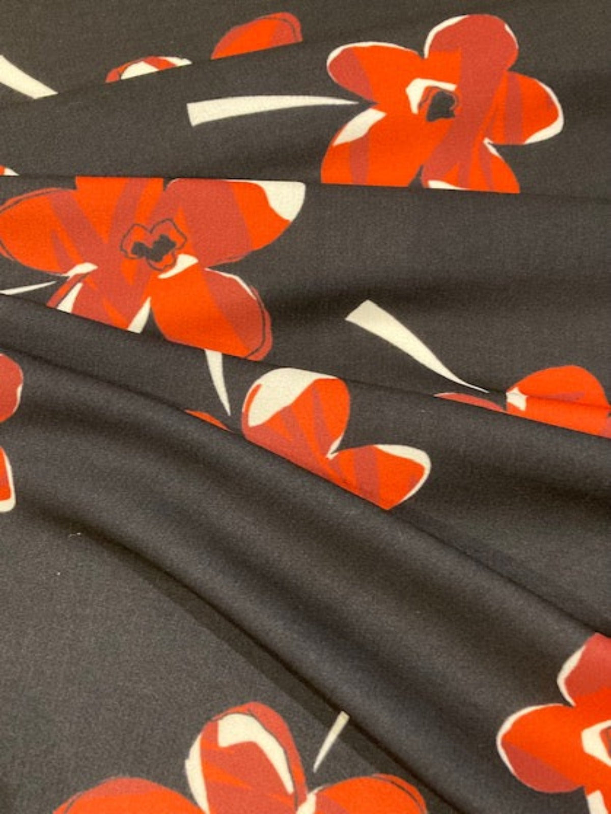 Individual Red Flowers on Black Dress Weight – 145 cm Wide