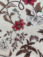Red/ Brown Flower Print on Cotton Lawn