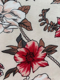 Red/ Brown Flower Print on Cotton Lawn