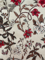 Red/ Brown Flower Print on Cotton Lawn