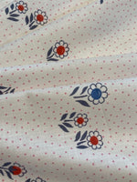 Red & Blue Daisy on White & Red Dot Cotton Poplin