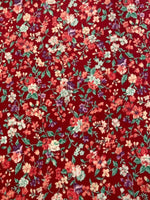 Red/Violet Small Floral Print on Red Cotton Lawn