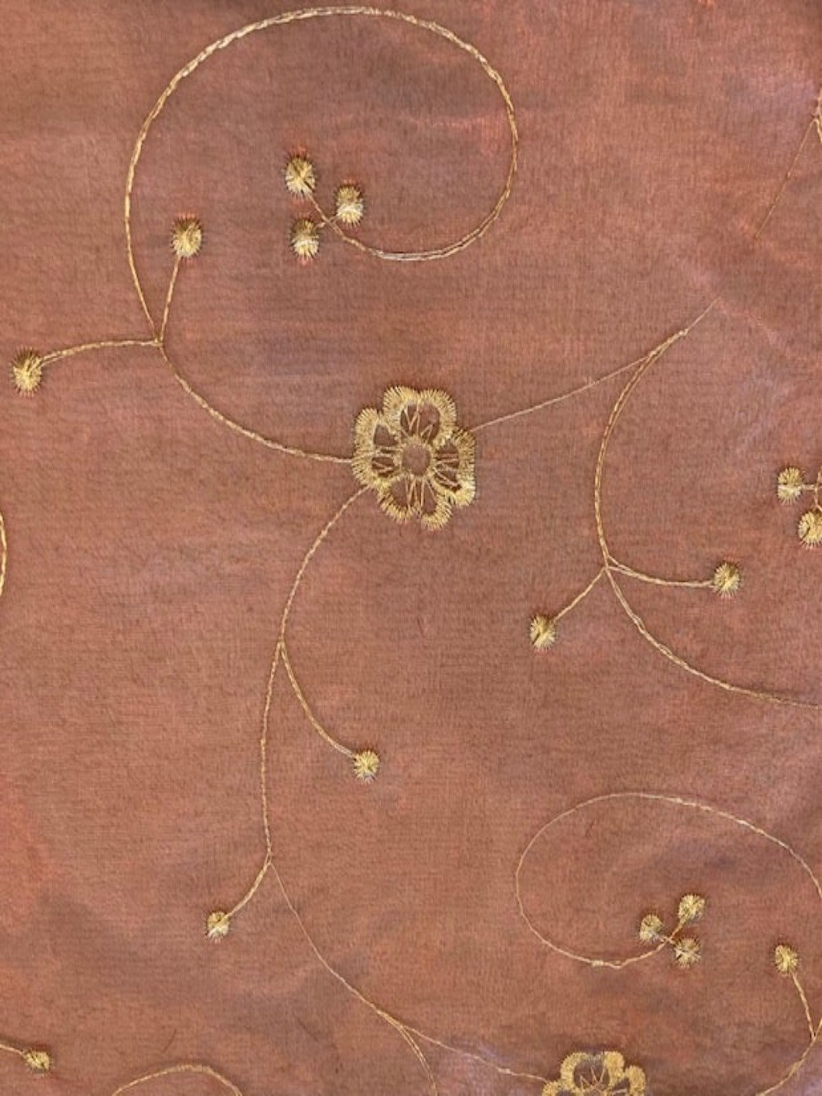 Gold Trailing Embroidery on Red/Black Irridescent Shimmer Organza