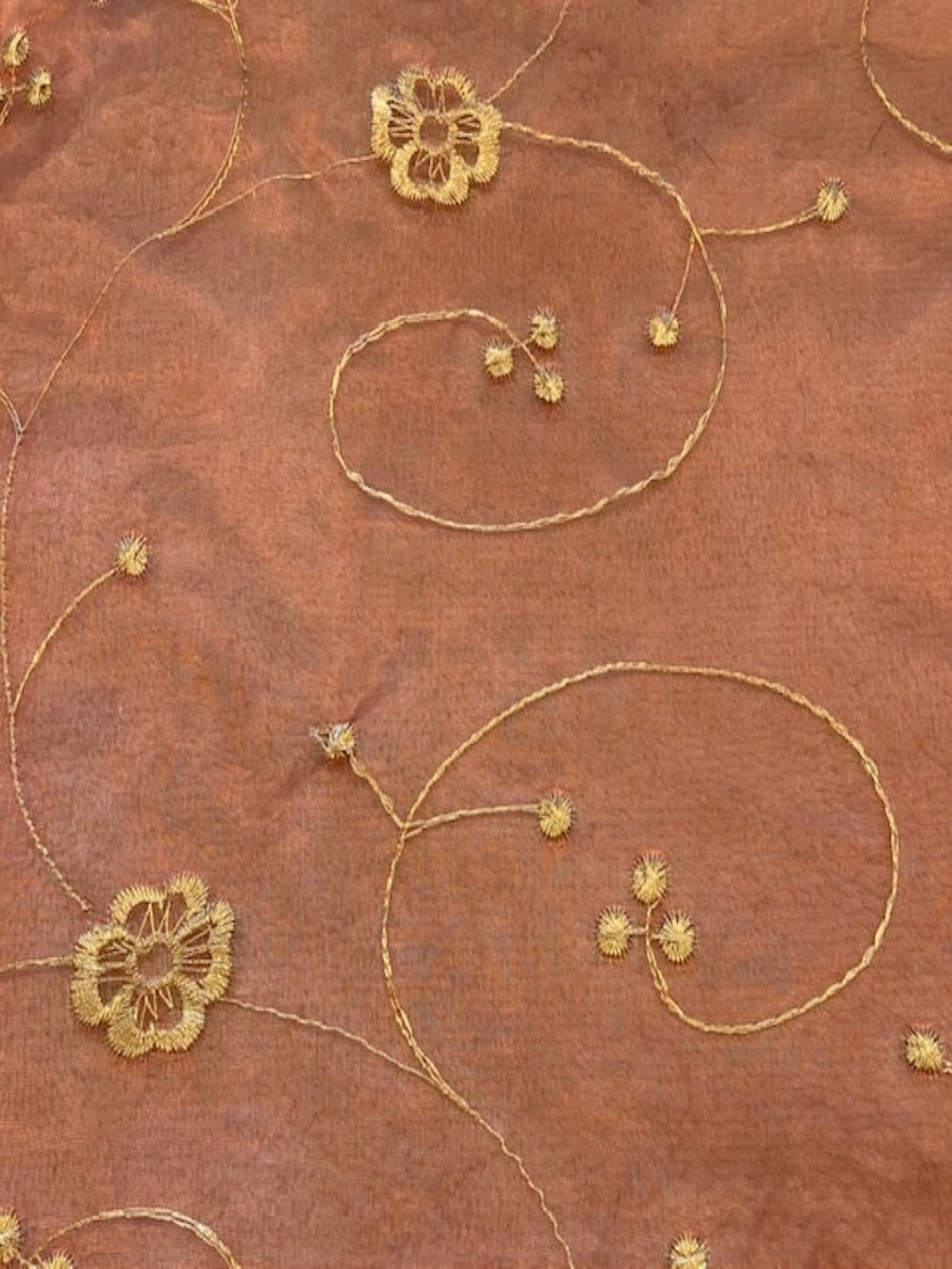 Gold Trailing Embroidery on Red/Black Irridescent Shimmer Organza