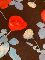Red Roses / Blue leaves on Black Dress Weight Knit