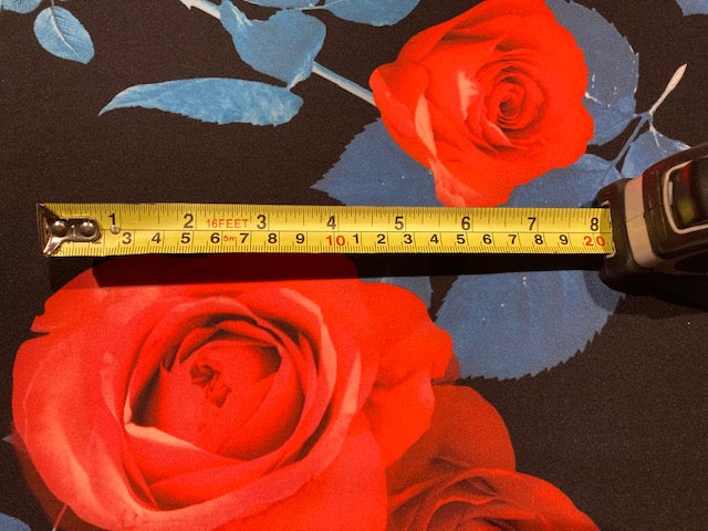 Red Roses / Blue leaves on Black Dress Weight Knit