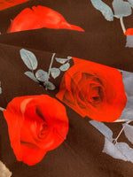 Red Roses / Blue leaves on Black Dress Weight Knit