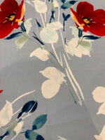 Red Flowers on Sky Blue Woven Crepe With Stretch
