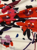 Red/Violet Flowers on White Jersey Stretch