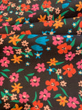 Red/Orange Country Meadow Flowers on Black Cotton Sateen