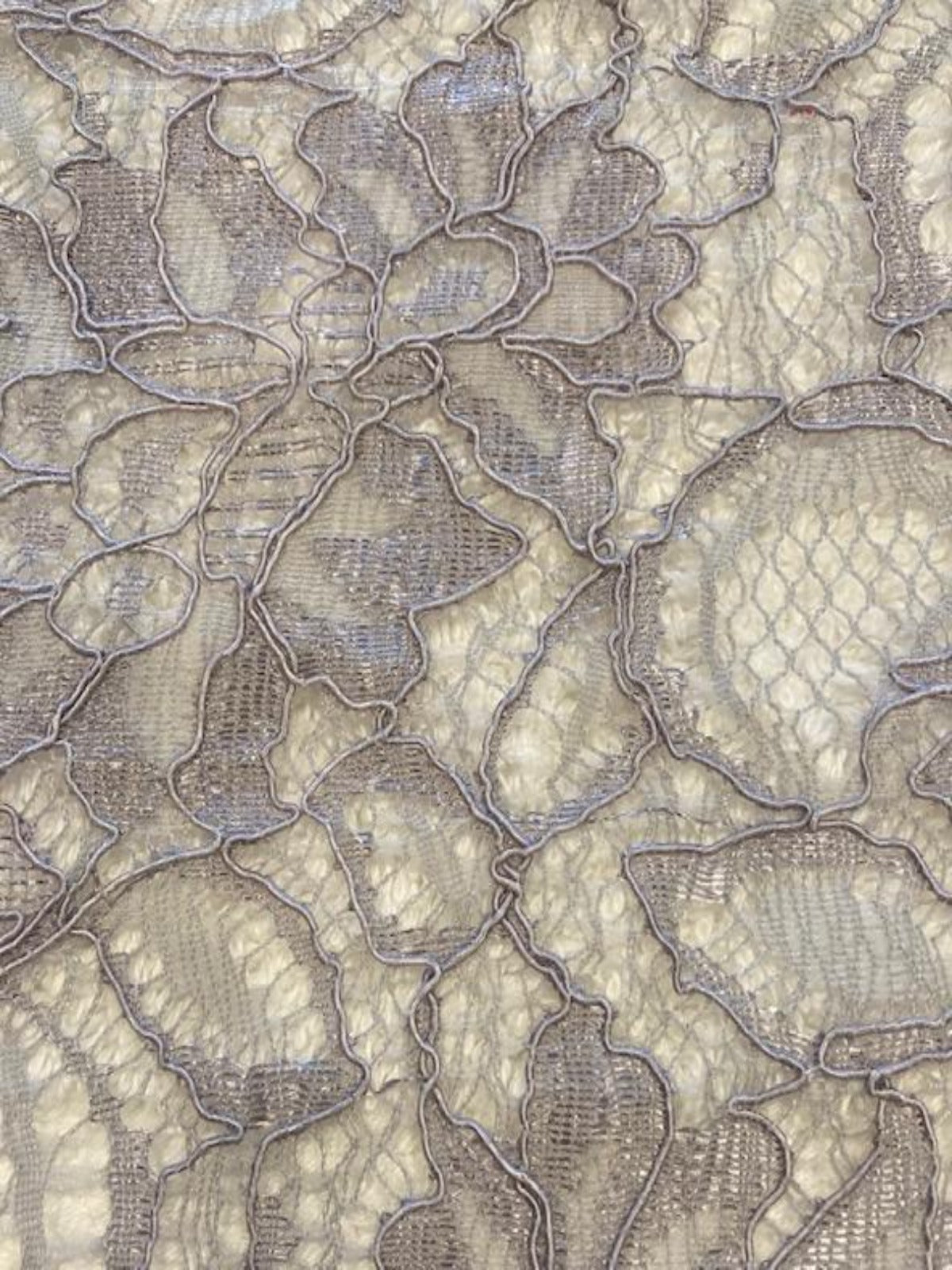 Silver with a hint of Blush Corded Lace with Scalloped Edge