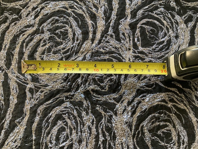 Silver Blue Rose Design Lurex Jacquard on Black