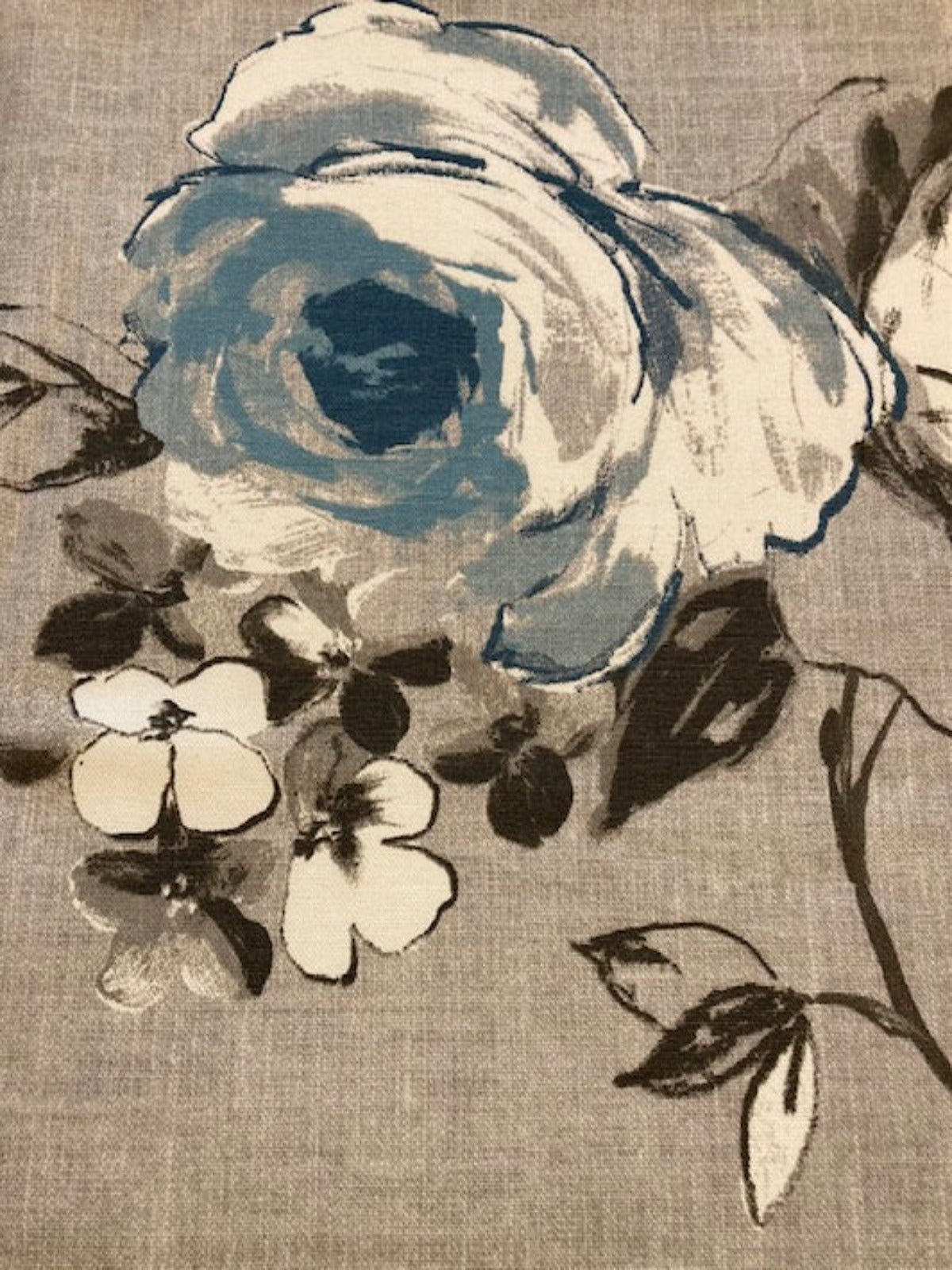 Teal Rose on Silver Cotton Furnishing