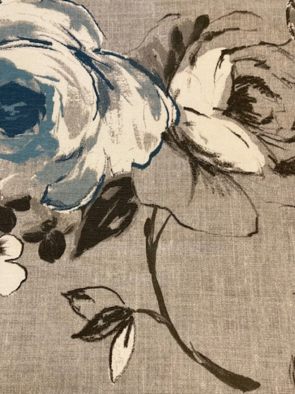 Teal Rose on Silver Cotton Furnishing