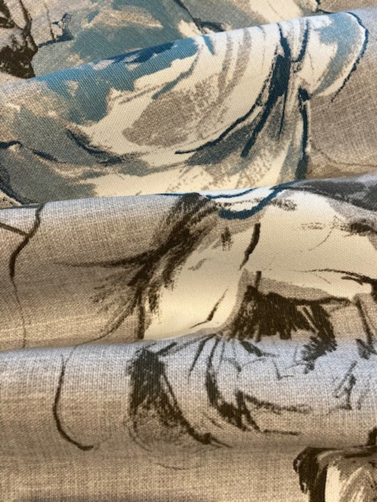 Teal Rose on Silver Cotton Furnishing