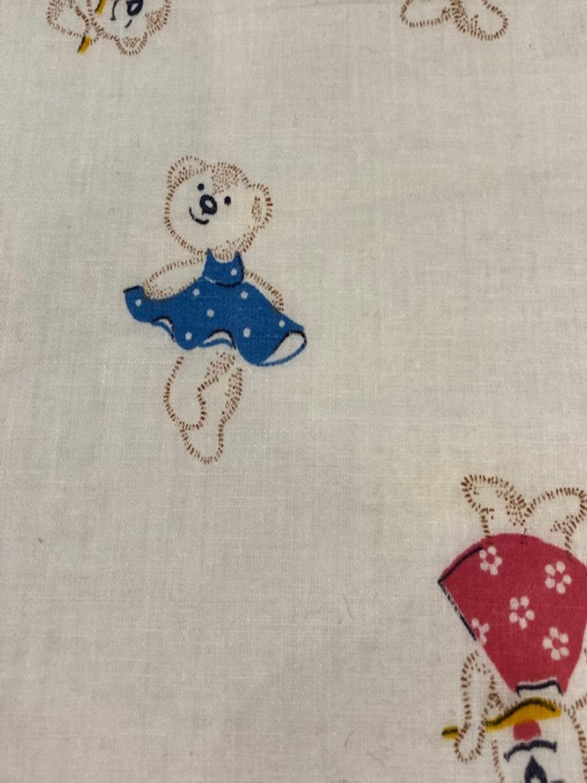 Blue & Pink Teddy Bears on White Cotton Lawn