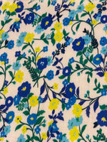 Blue/ Turq/Yellow Trailing Wildflowers on Cotton Sateen