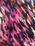 Pink /Cerise Abstract Feather Print on Silky Satin