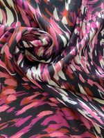 Pink /Cerise Abstract Feather Print on Silky Satin