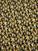 Yellow Leaf Print on Black Cotton Lawn