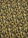 Yellow Leaf Print on Black Cotton Lawn