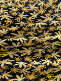 Yellow Leaf Print on Black Cotton Lawn