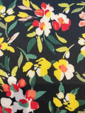 Yellow/Pink flowers on Navy Cotton Satin