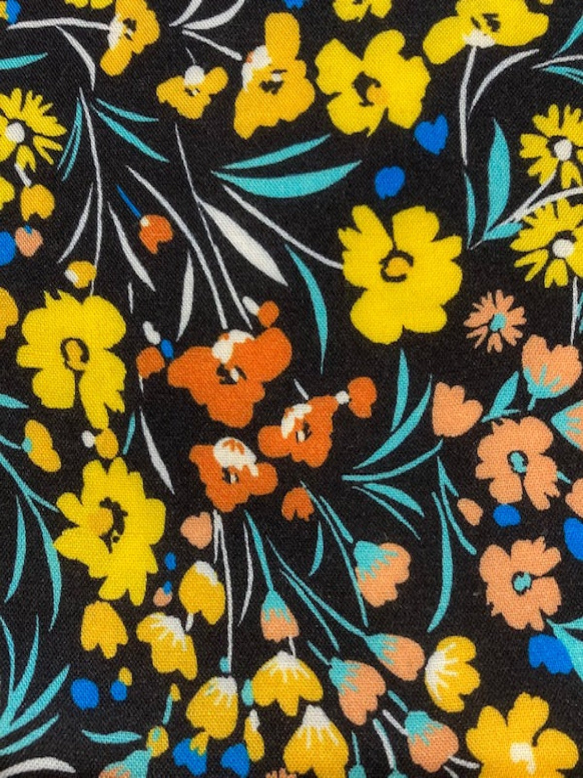 Yellow & Orange Flowers on Black Viscose