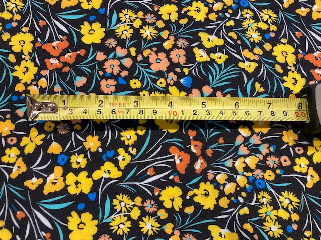 Yellow & Orange Flowers on Black Viscose
