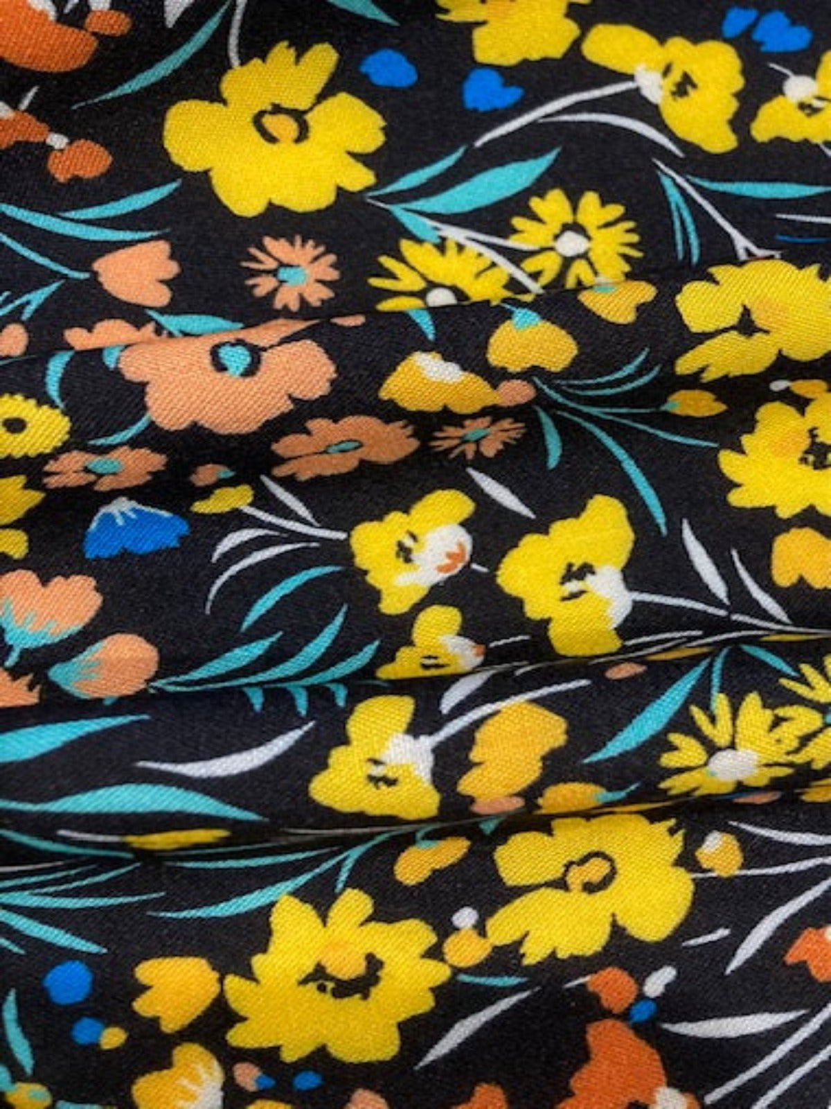 Yellow & Orange Flowers on Black Viscose